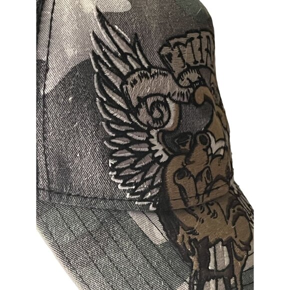 Miami Ink Embroidered Camo Y2K Wings Knife Heart Snap Back Baseball Cap Vintage - Picture 10 of 14
